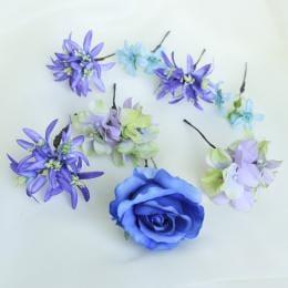 ブルーグラデーションのヘッドドレス(髪飾り)8輪