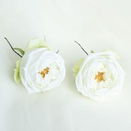 純白大輪カップ咲きローズのヘッドドレス(髪飾り)2輪