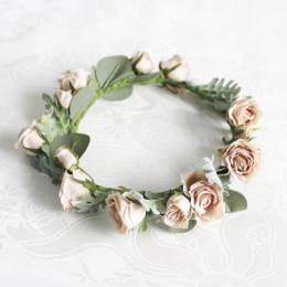 バラとダスティーミラーのアンティークカラー花冠