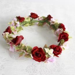 バラとあじさいのふんわりシックな花冠