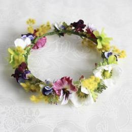 パンジーとミモザのカラフル花冠