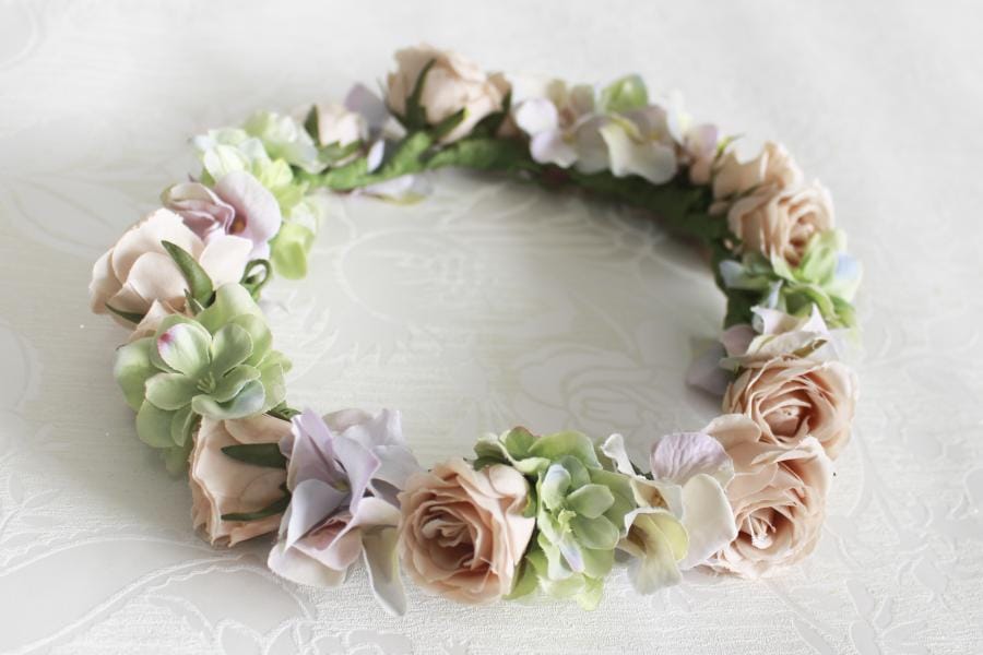 バラとあじさいのニュアンスカラー花冠 商品詳細 造花ウェディングブーケの通販 フランネリカ